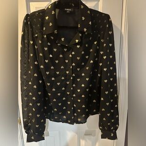 Unique Vintage Black Collared Long Sleeve Blouse